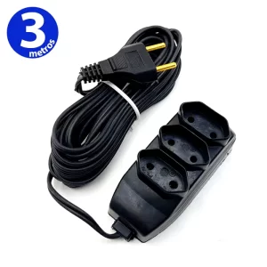 EXTENSAO 3 METROS 3 TOMADAS 2 ENCAIXES 1 UNIDADE